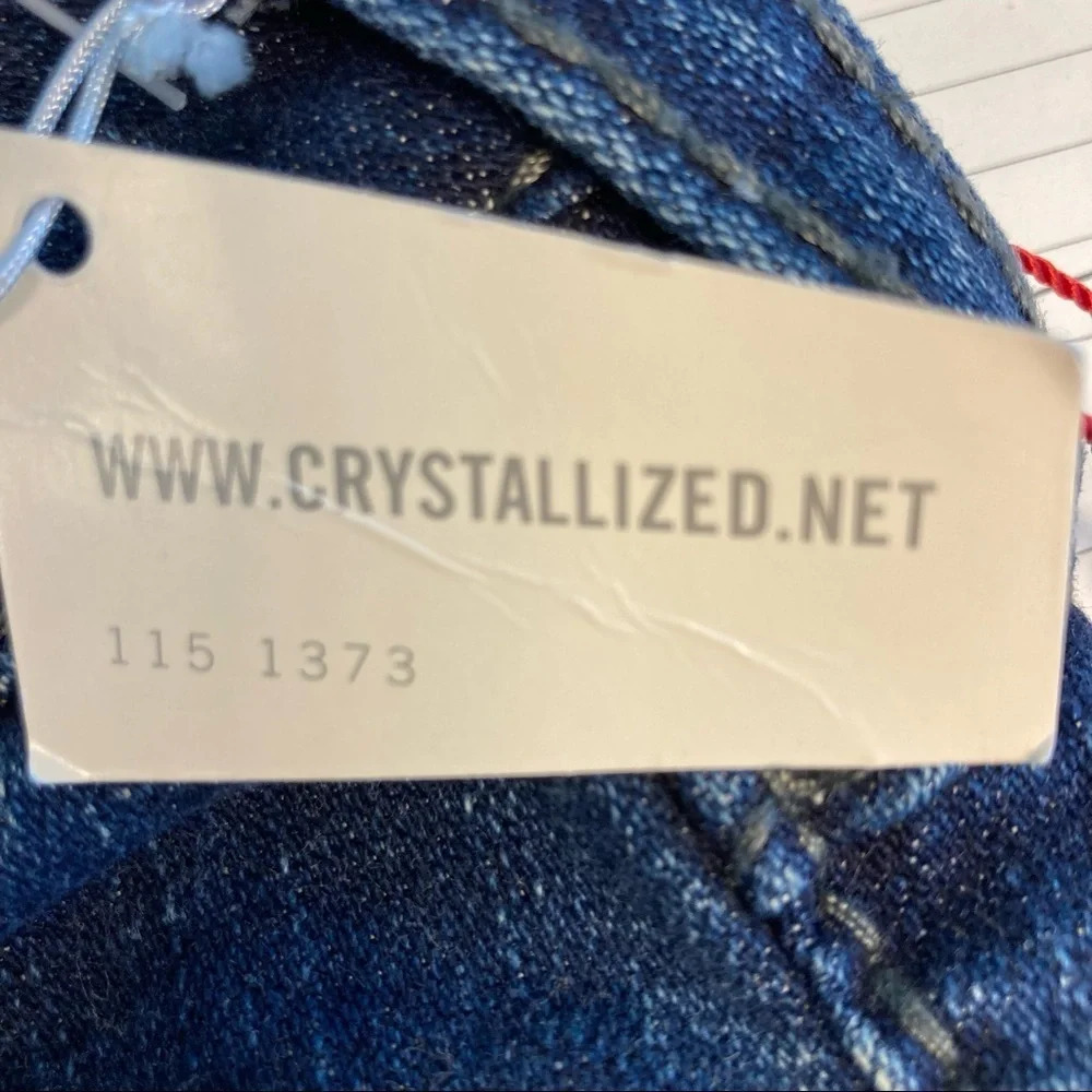 TRUE  RELIGION Sz 27 Disco Becky Big T Swarovski Crystal Distressed Jeans - Picture 12 of 14
